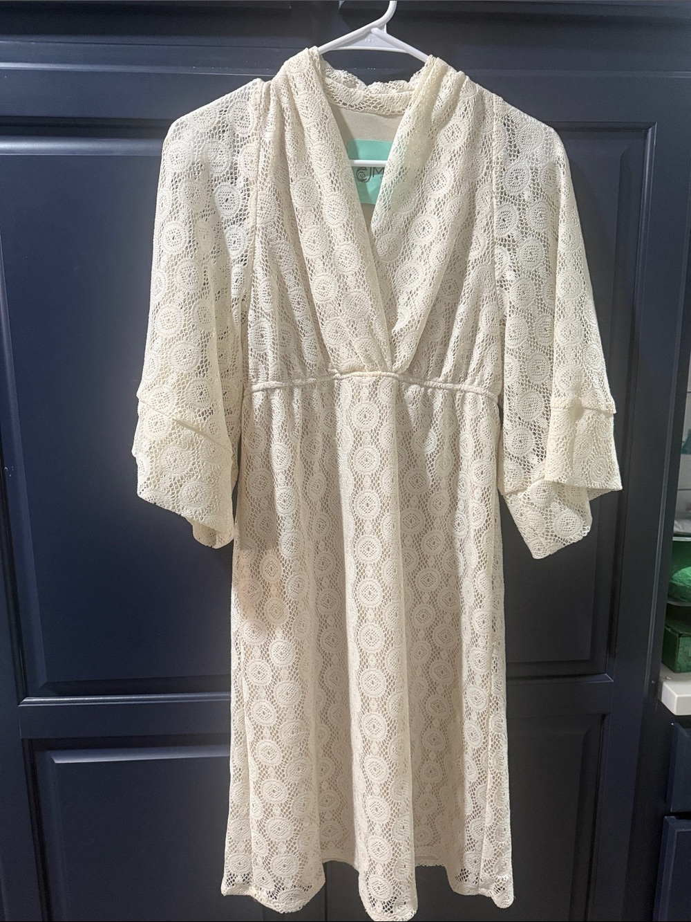 Cream Lace Midi Dress with Flutter Sleeves